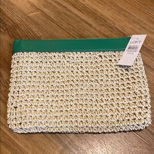 LOFT Green and Cream Woven Clutch NWT